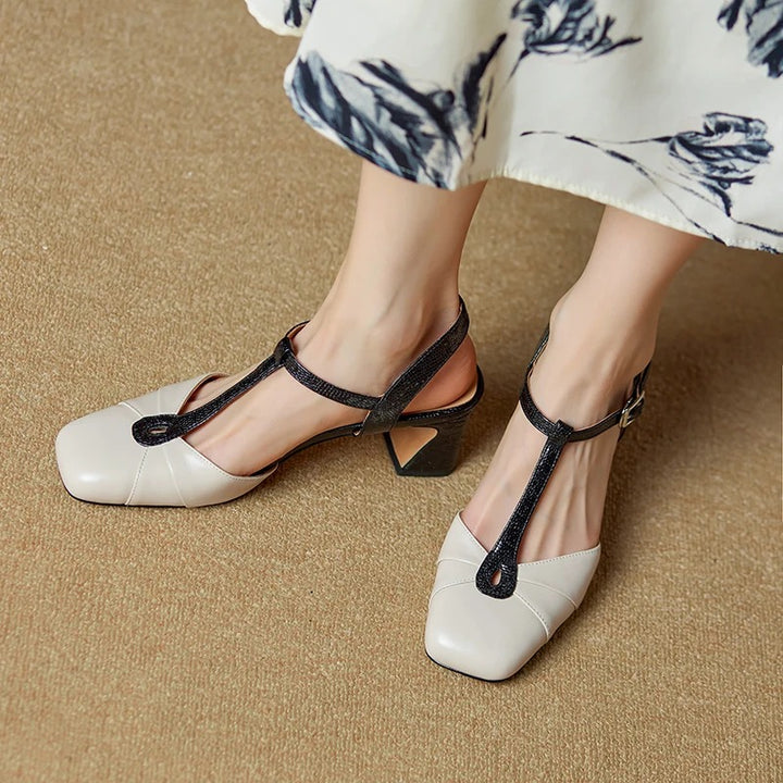 Gloria Genuine Leather T-Strap Heels