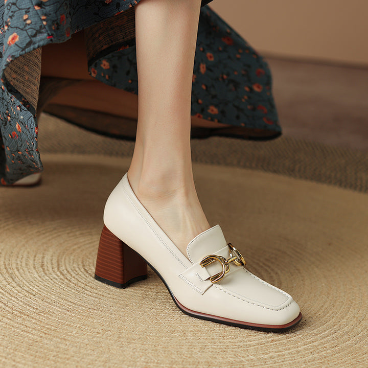 Daira Genuine Leather Square Toe Heels