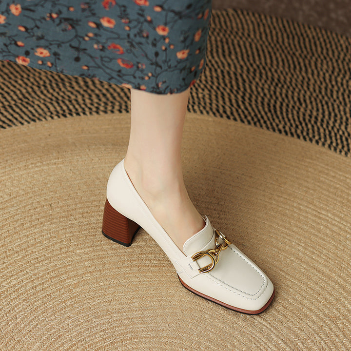 Daira Genuine Leather Square Toe Heels
