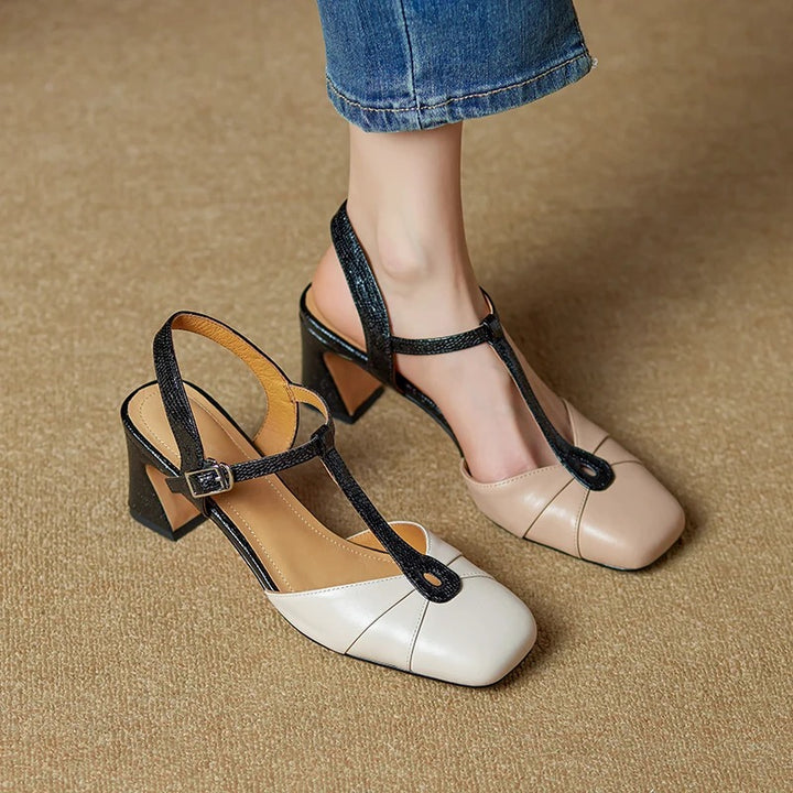 Gloria Genuine Leather T-Strap Heels