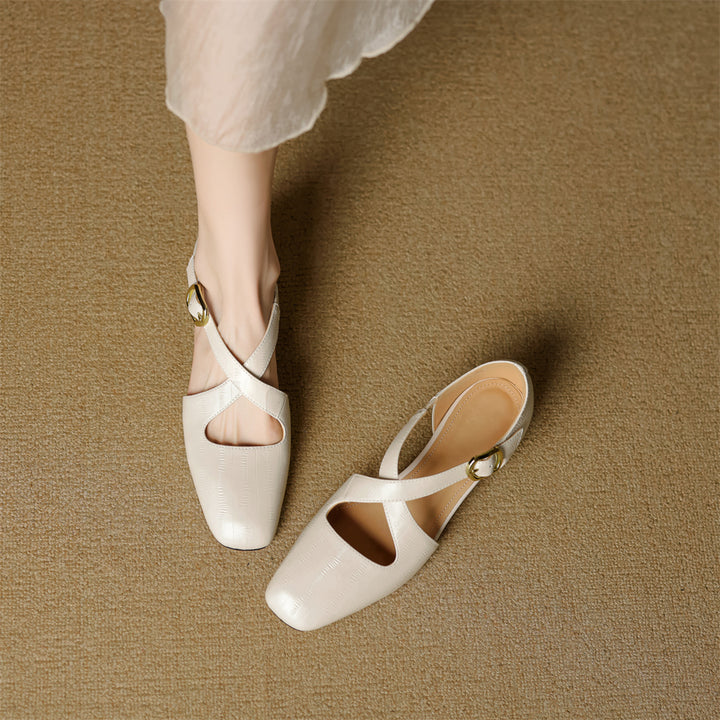 Rela Genuine Leather Cross-Strap Pumps