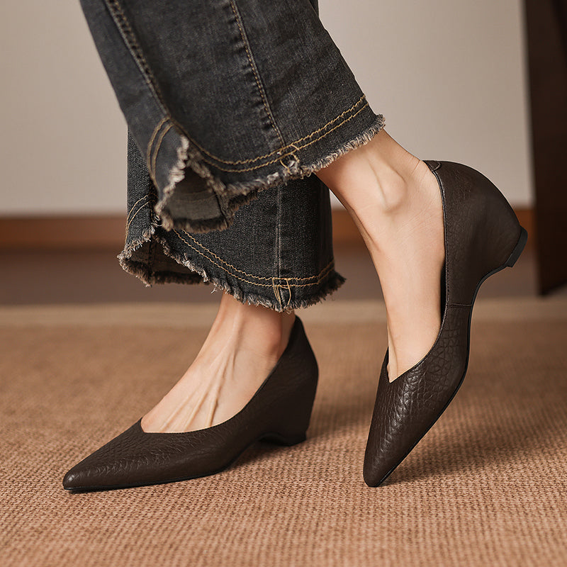Hilda Genuine Leather Pointed Toe Heels