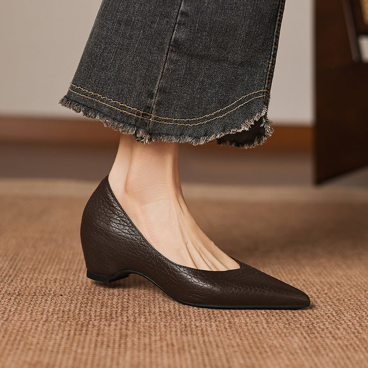Hilda Genuine Leather Pointed Toe Heels