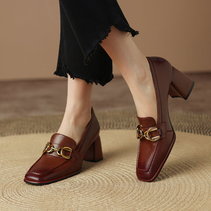 Daira Genuine Leather Square Toe Heels