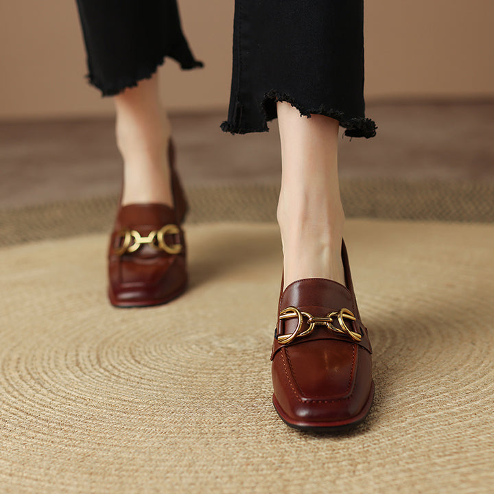 Daira Genuine Leather Square Toe Heels