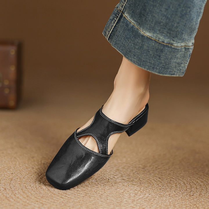 Darea Genuine Leather Square-Toe Mules