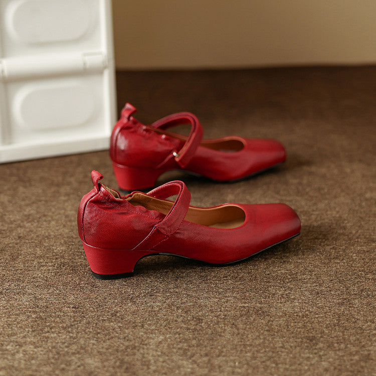 Zylia Genuine Leather Mary Jane Heels