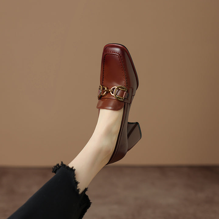 Daira Genuine Leather Square Toe Heels