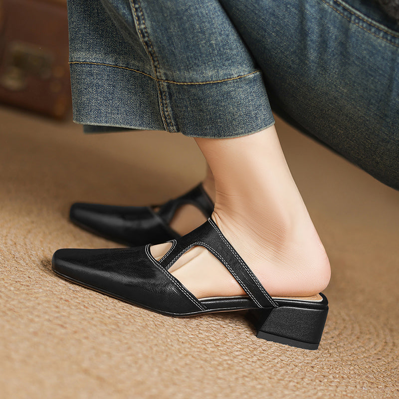 Darea Genuine Leather Square-Toe Mules