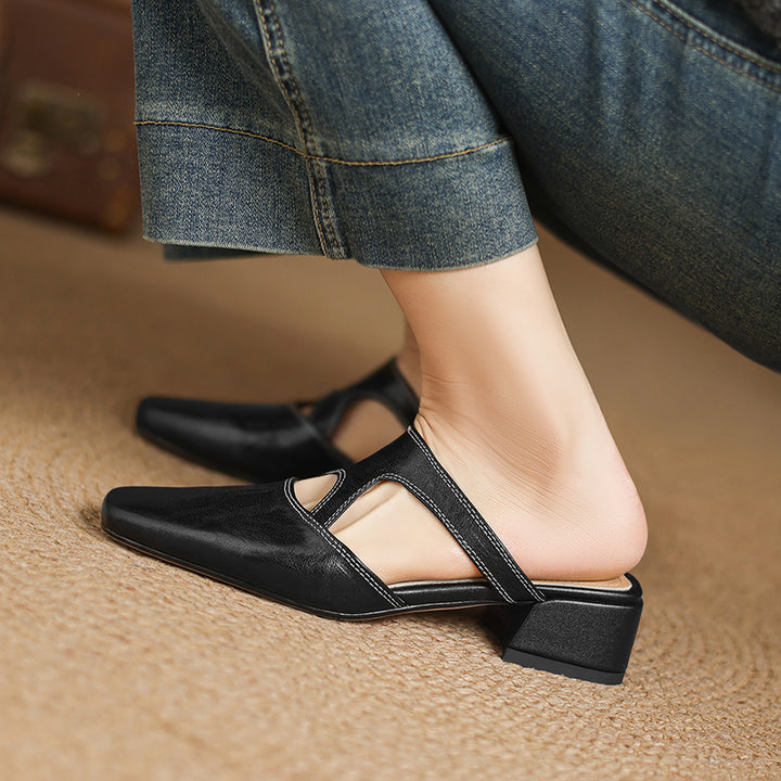 Darea Genuine Leather Square-Toe Mules
