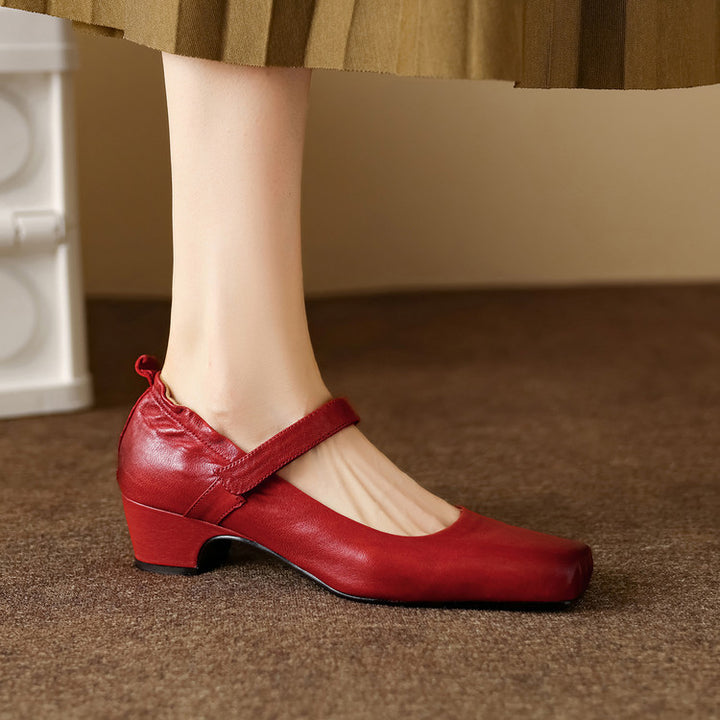 Zylia Genuine Leather Mary Jane Heels