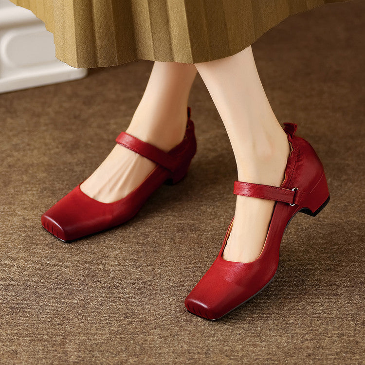 Zylia Genuine Leather Mary Jane Heels