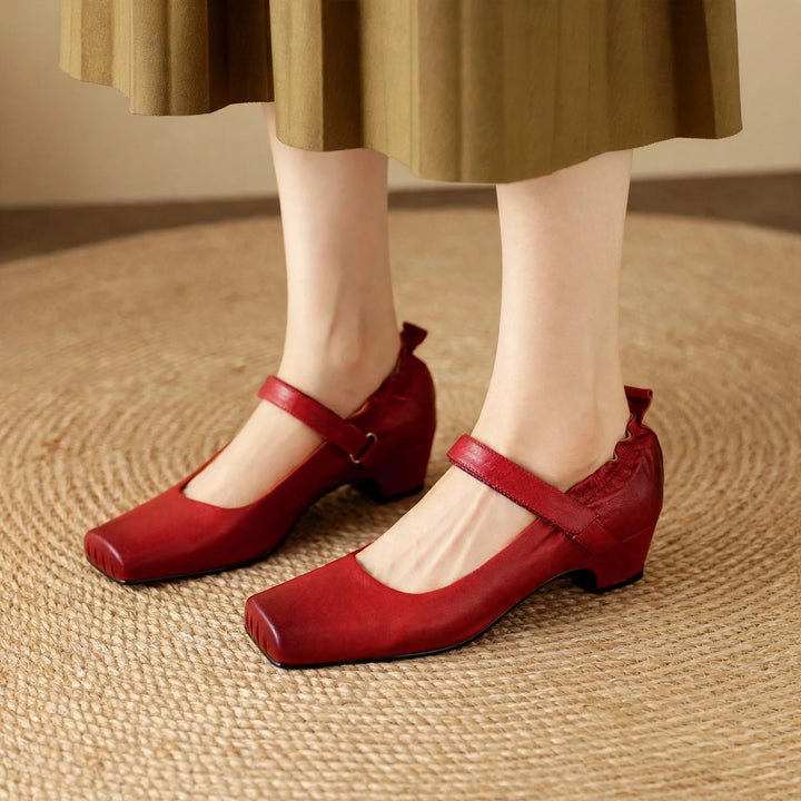 Zylia Genuine Leather Mary Jane Heels