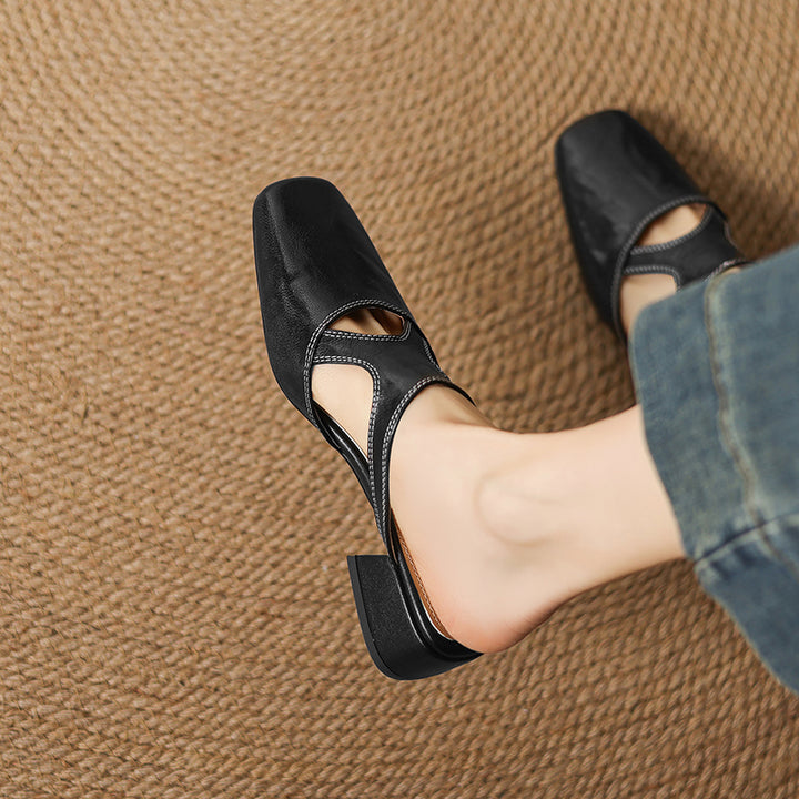 Darea Genuine Leather Square-Toe Mules