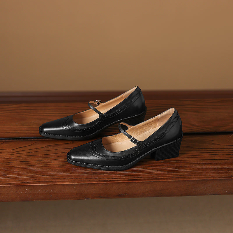 Ellen Genuine Leather Mary Jane Pumps