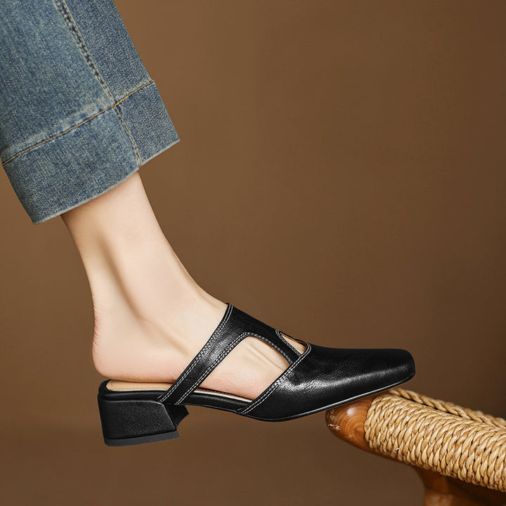 Darea Genuine Leather Square-Toe Mules