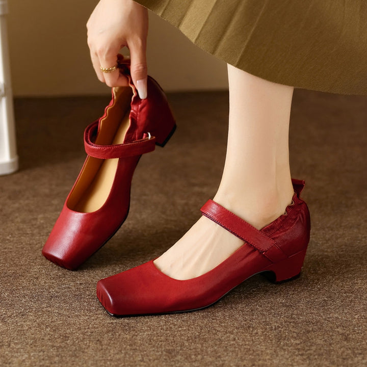 Zylia Genuine Leather Mary Jane Heels