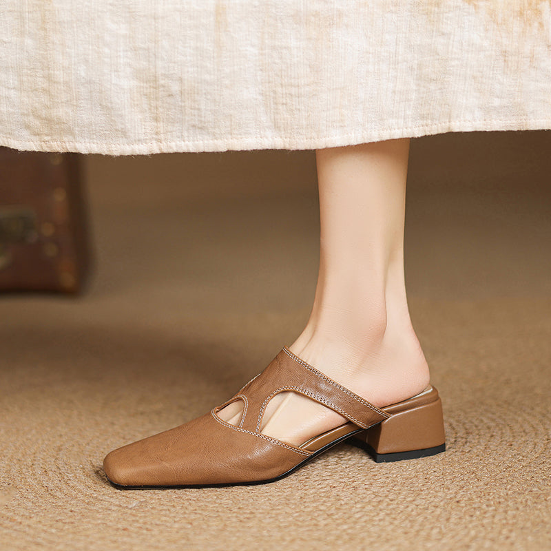 Darea Genuine Leather Square-Toe Mules