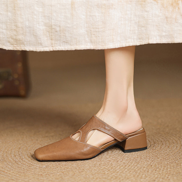 Darea Genuine Leather Square-Toe Mules