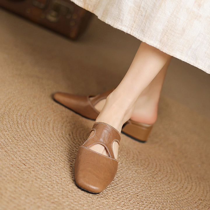 Darea Genuine Leather Square-Toe Mules