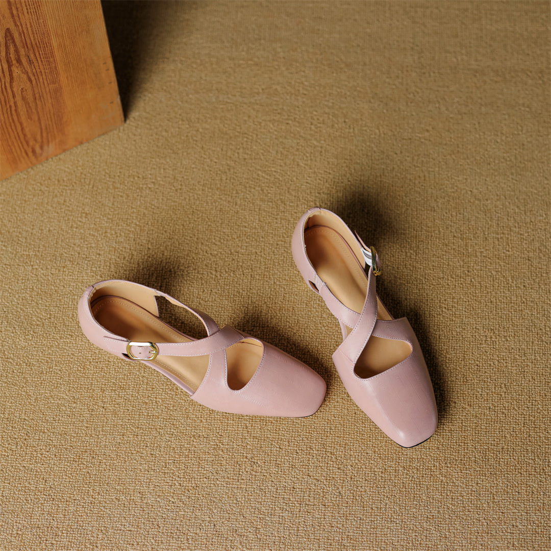 Rela Genuine Leather Cross-Strap Pumps