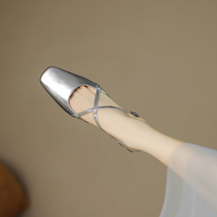 Stella Genuine Leather Square-Toe Slingbacks