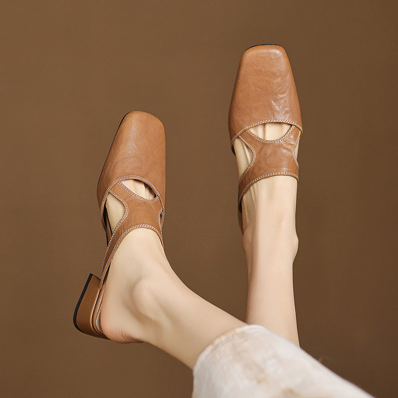 Darea Genuine Leather Square-Toe Mules
