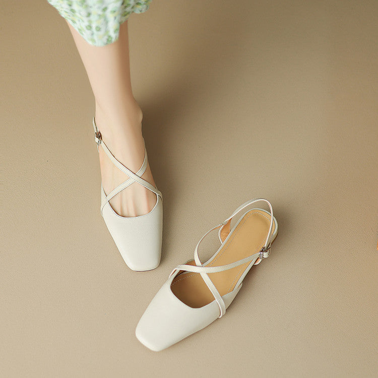 Stella Genuine Leather Square-Toe Slingbacks
