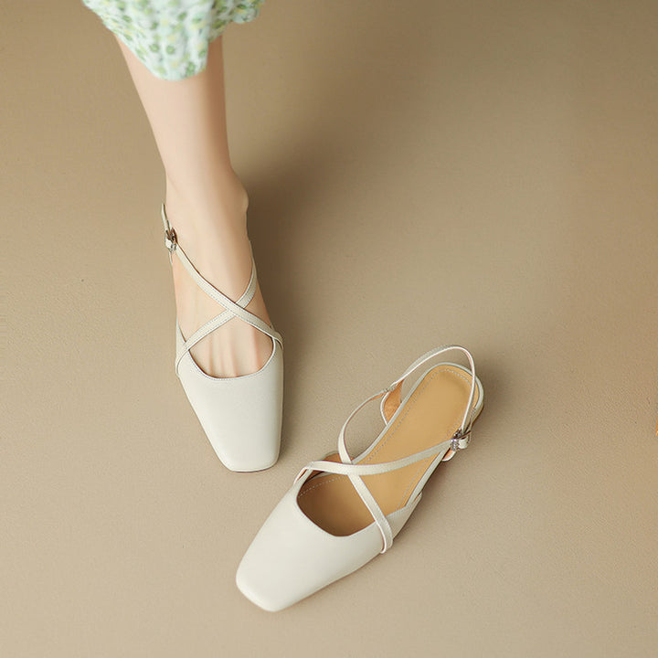 Stella Genuine Leather Square-Toe Slingbacks