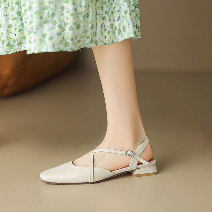 Stella Genuine Leather Square-Toe Slingbacks