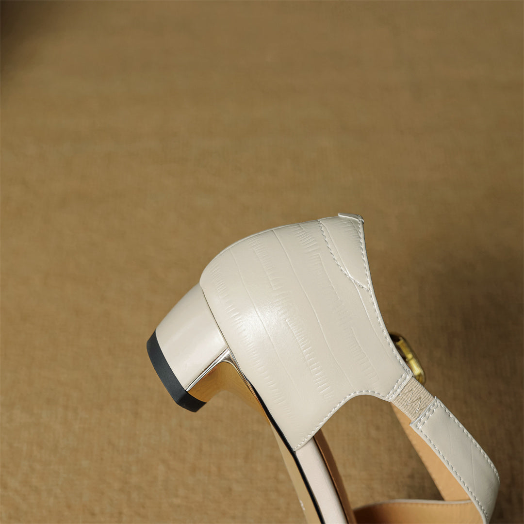 Rela Genuine Leather Cross-Strap Pumps