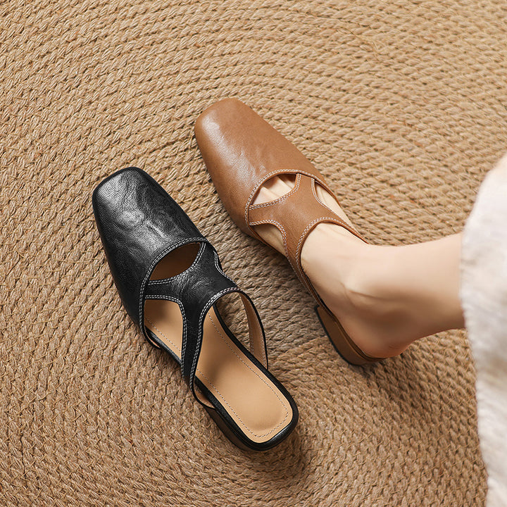 Darea Genuine Leather Square-Toe Mules