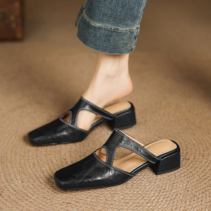 Darea Genuine Leather Square-Toe Mules