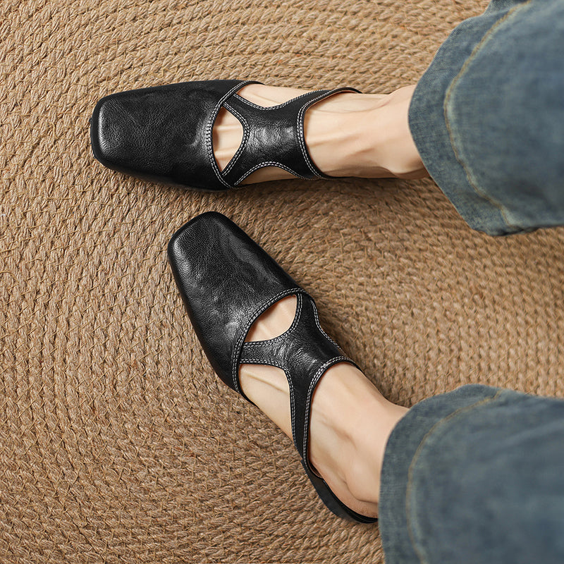Darea Genuine Leather Square-Toe Mules
