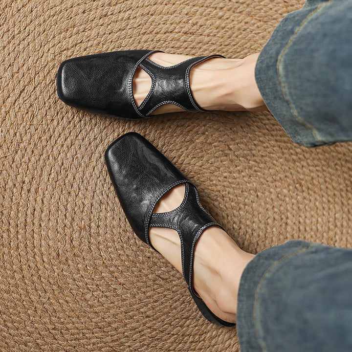 Darea Genuine Leather Square-Toe Mules