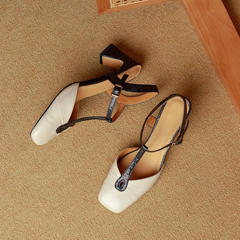 Gloria Genuine Leather T-Strap Heels