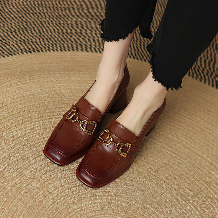 Daira Genuine Leather Square Toe Heels