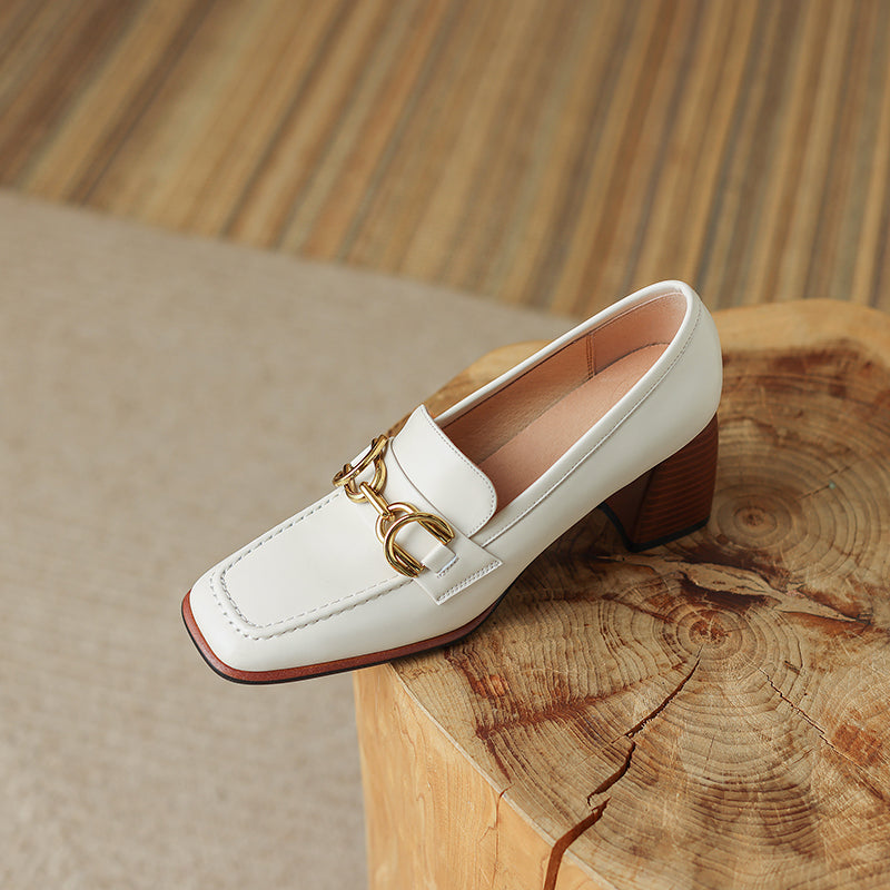 Daira Genuine Leather Square Toe Heels