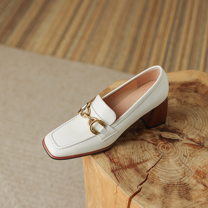 Daira Genuine Leather Square Toe Heels