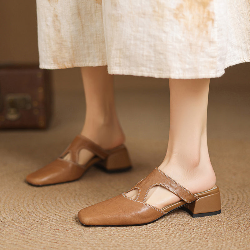 Darea Genuine Leather Square-Toe Mules