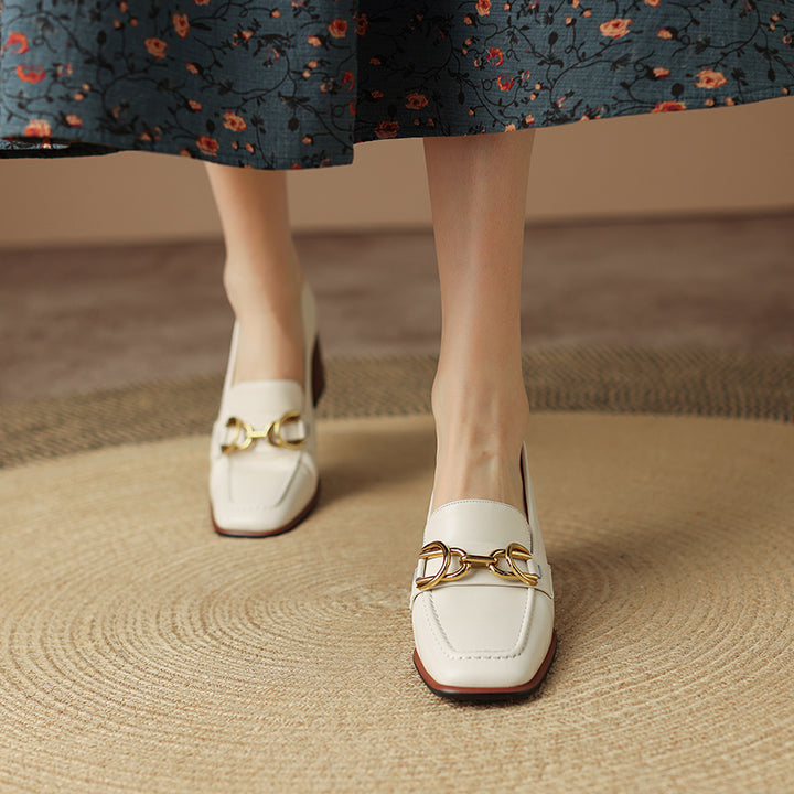 Daira Genuine Leather Square Toe Heels