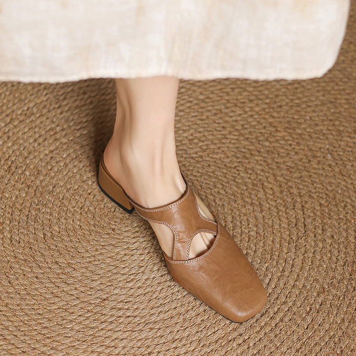 Darea Genuine Leather Square-Toe Mules