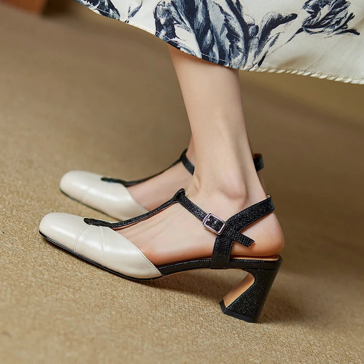 Gloria Genuine Leather T-Strap Heels