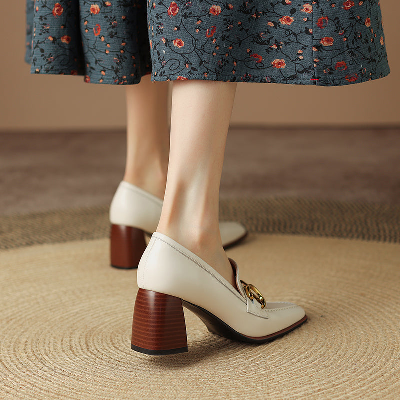 Daira Genuine Leather Square Toe Heels
