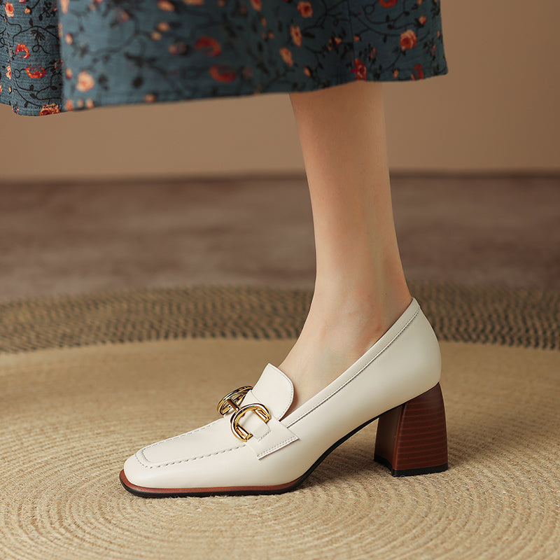 Daira Genuine Leather Square Toe Heels