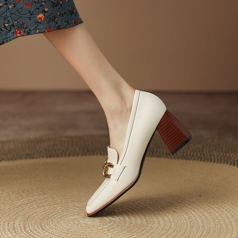 Daira Genuine Leather Square Toe Heels