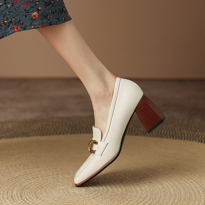 Daira Genuine Leather Square Toe Heels