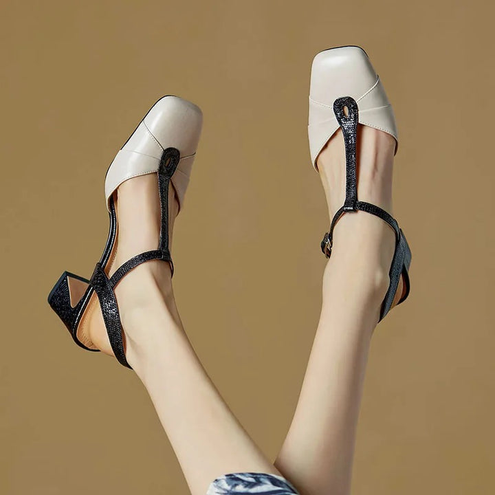 Gloria Genuine Leather T-Strap Heels