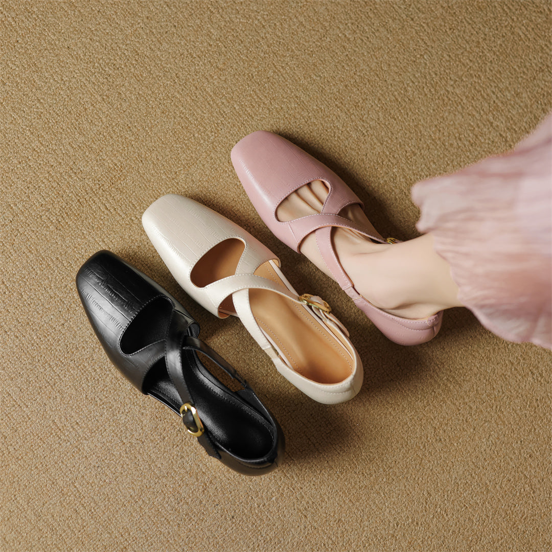 Rela Genuine Leather Cross-Strap Pumps