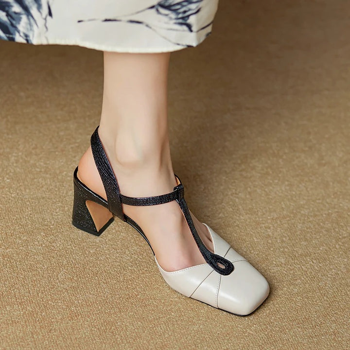 Gloria Genuine Leather T-Strap Heels